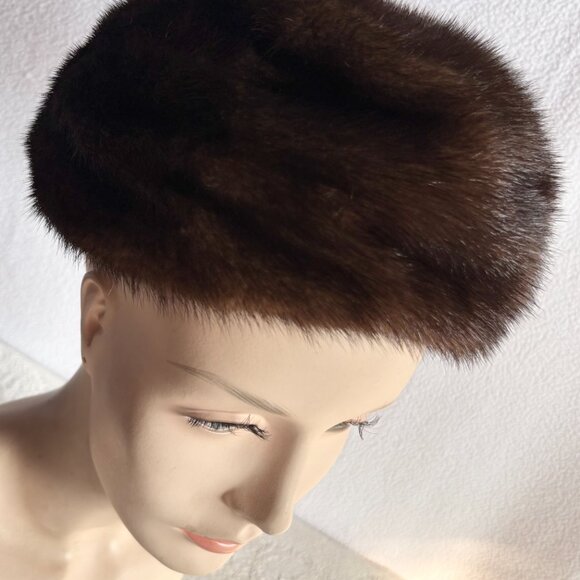 1950s 1960s Brown Mink Pillbox Style Hat Bonwit Teller - Picture 6 of 11
